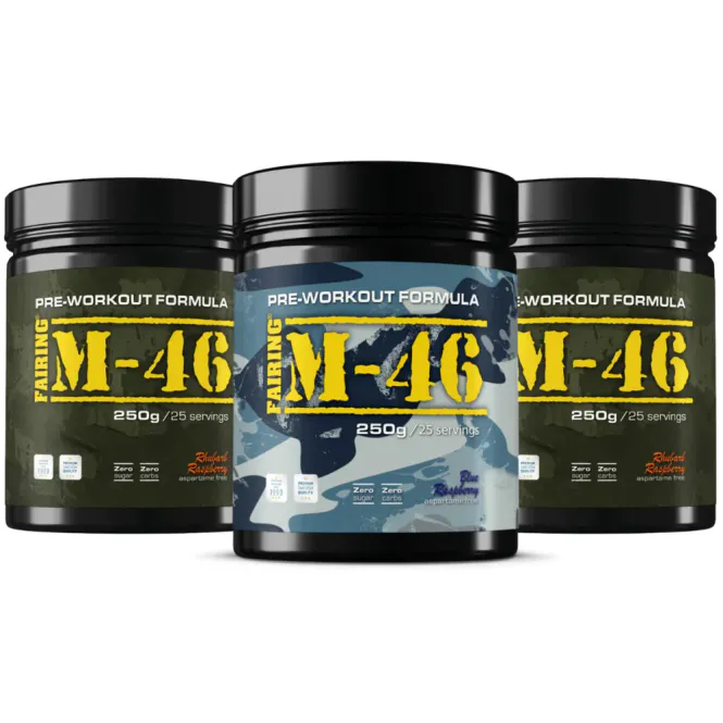Hovedbilde 3 x M46 Pre Workout 250 g, PWO med kraftig effekt