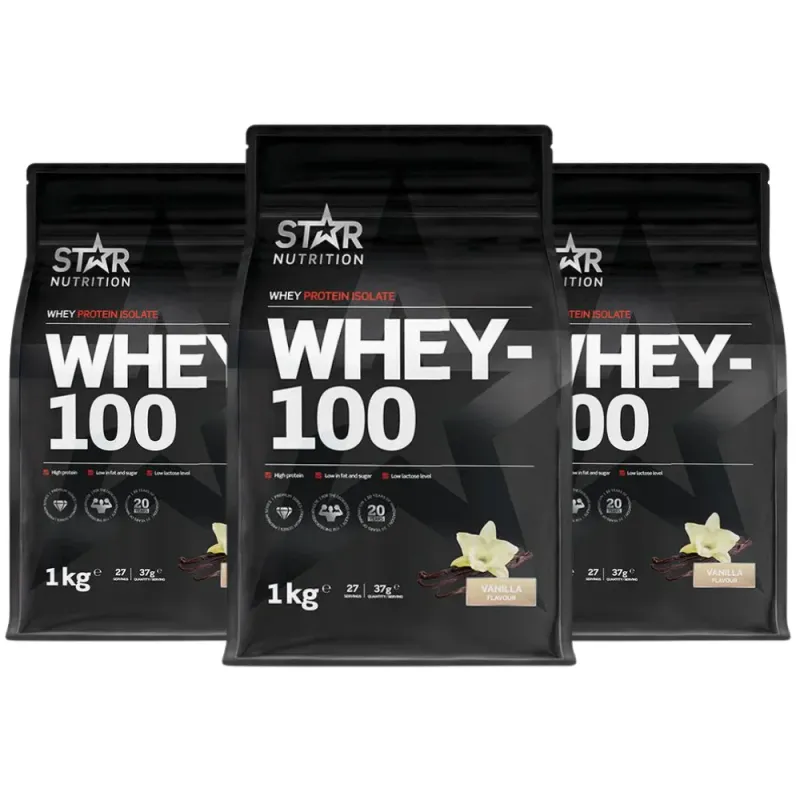 3 x Star Nutrition Whey-100 1 kg, proteinpulver