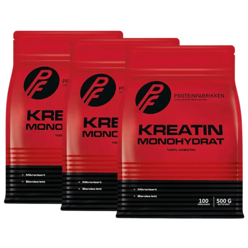 3 x Proteinfabrikken Kreatin Monohydrat, 500 g creatine
